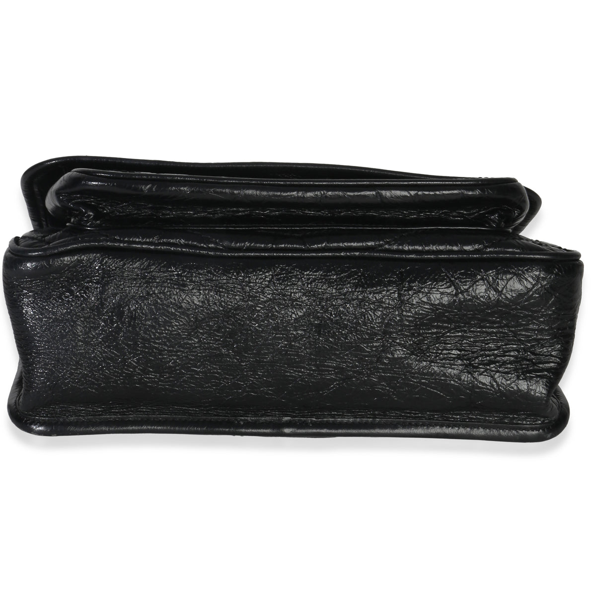 Saint Laurent Black Crinkled Calfskin Matelasse Medium Niki Chain Satchel Handbag stamp