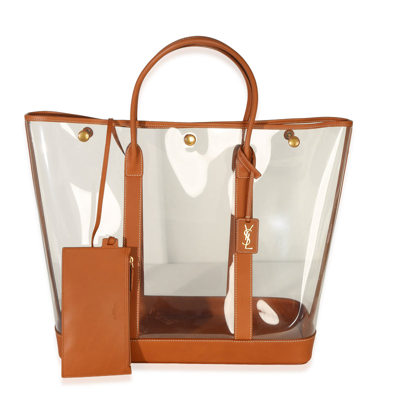 Saint Laurent Brown Calfskin Vinyl Cabas Tote Handbag fv