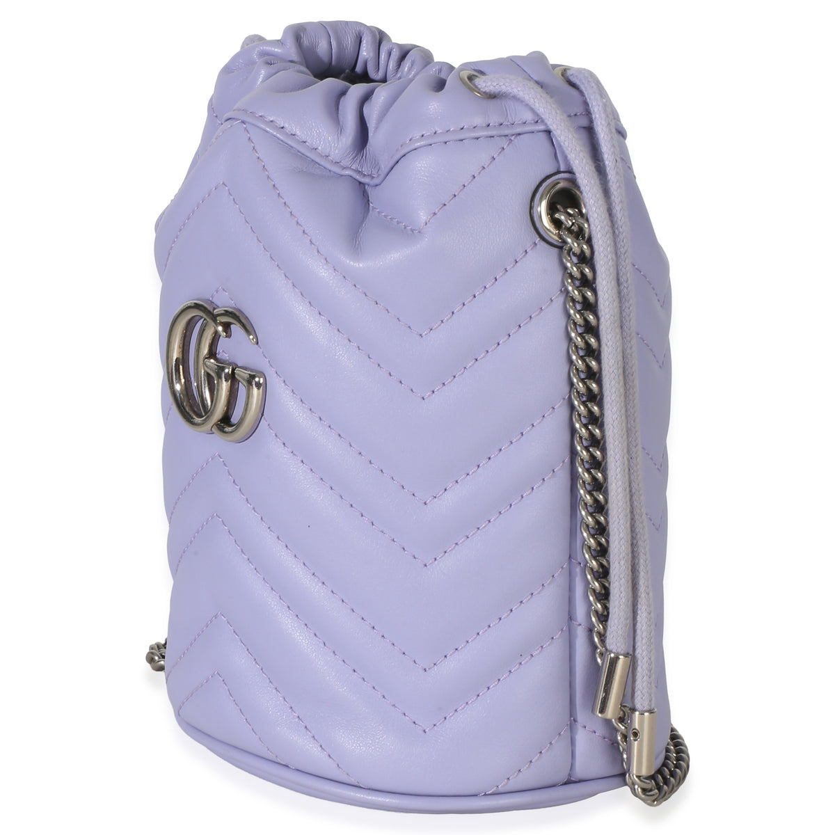 Gucci Purple Matelasse Calfskin Mini GG Marmont 2.0 Bucket Bag Handbag sv