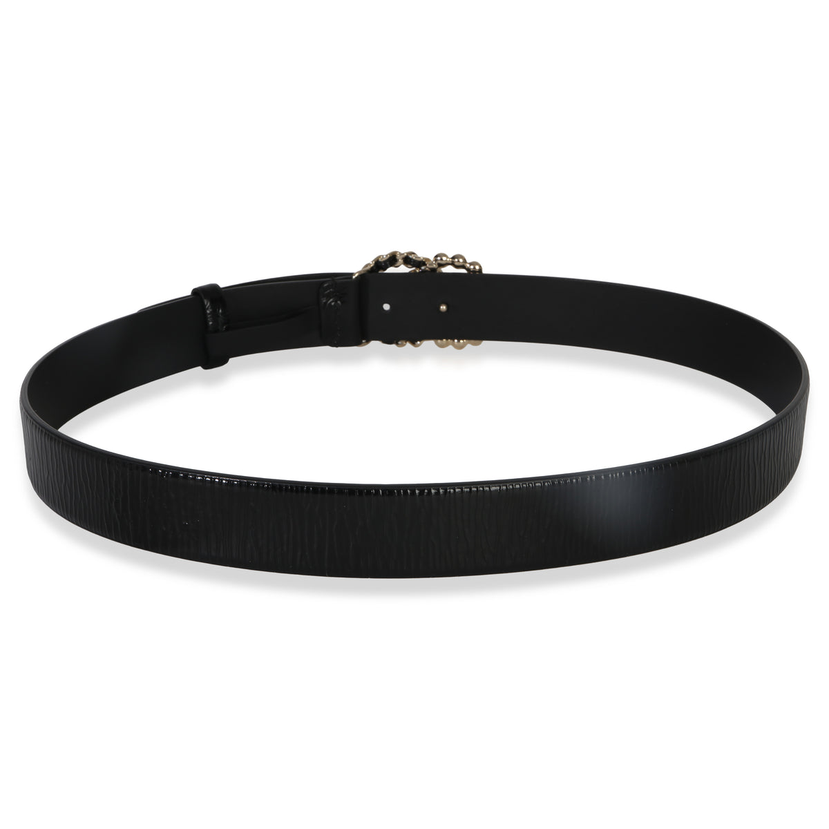 Chanel Black Crumpled Calfskin Pearl CC Buckle Belt 85/34 3
