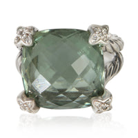 David Yurman Sterling Silver Prasiolite and Diamond On Point Ring fv