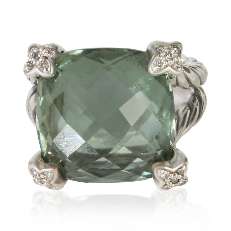 David Yurman Sterling Silver Prasiolite and Diamond On Point Ring fv