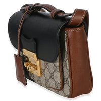 Gucci Black Ebony GG Supreme Monogram Calfskin New Sakai Mini Padlock Bag Handbag sv