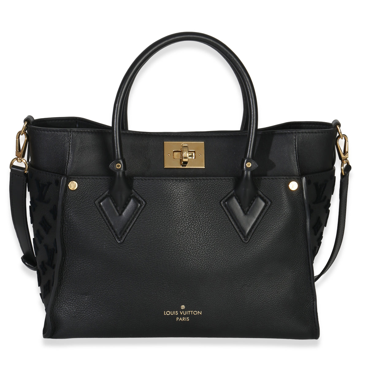 Louis Vuitton Black Calfskin Monogram Tufting On My Side MM Handbag fv