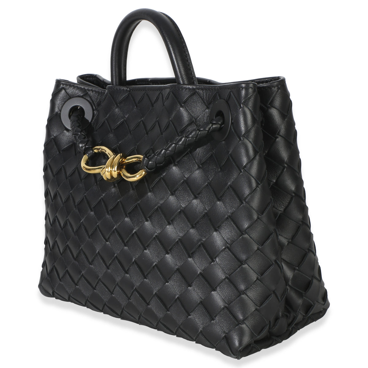 Bottega Veneta Black Nappa Intrecciato Small Andiamo Bag Handbag sv