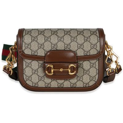 Gucci Beige Ebony GG Supreme Canvas 1955 Horsebit Shoulder Bag Handbag fv