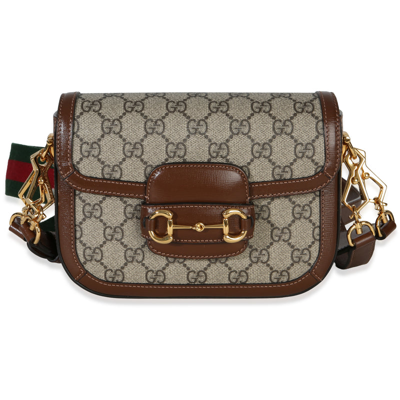Gucci Beige Ebony GG Supreme Canvas 1955 Horsebit Shoulder Bag Handbag fv