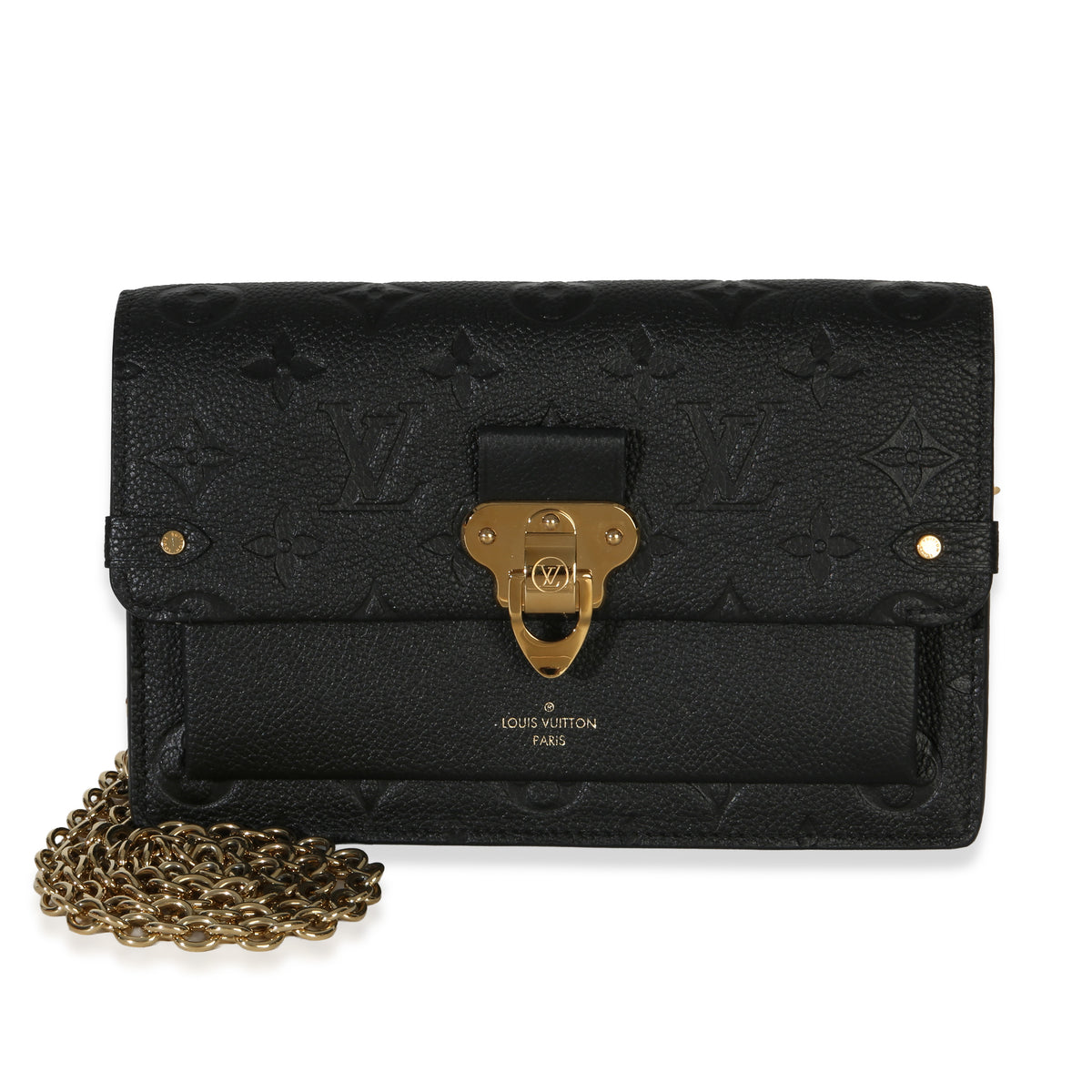 Louis Vuitton Black Monogram Empreinte Vavin Chain Wallet Handbag fv