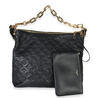 Louis Vuitton Black Monogram Embossed Lambskin Coussin MM Hobo Handbag fv