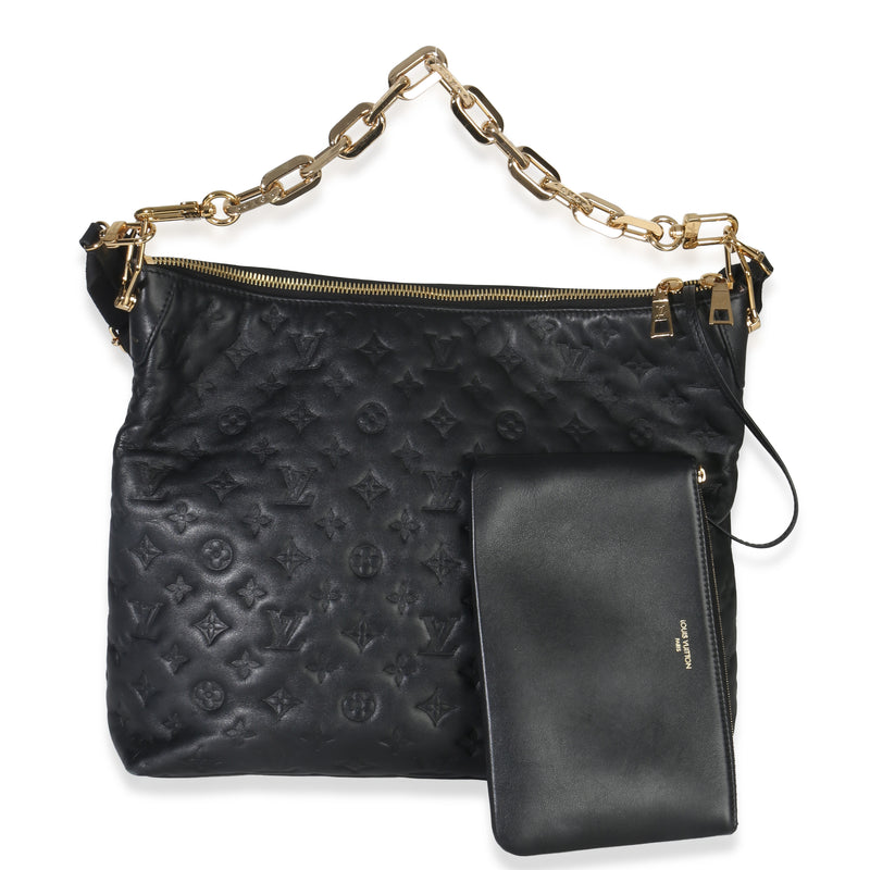 Louis Vuitton Black Monogram Embossed Lambskin Coussin MM Hobo Handbag fv