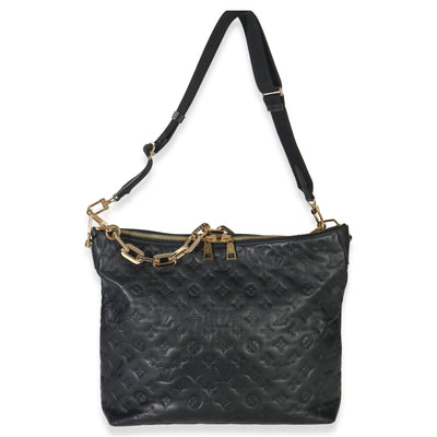 Louis Vuitton Black Monogram Embossed Lambskin Coussin MM Hobo Handbag fv