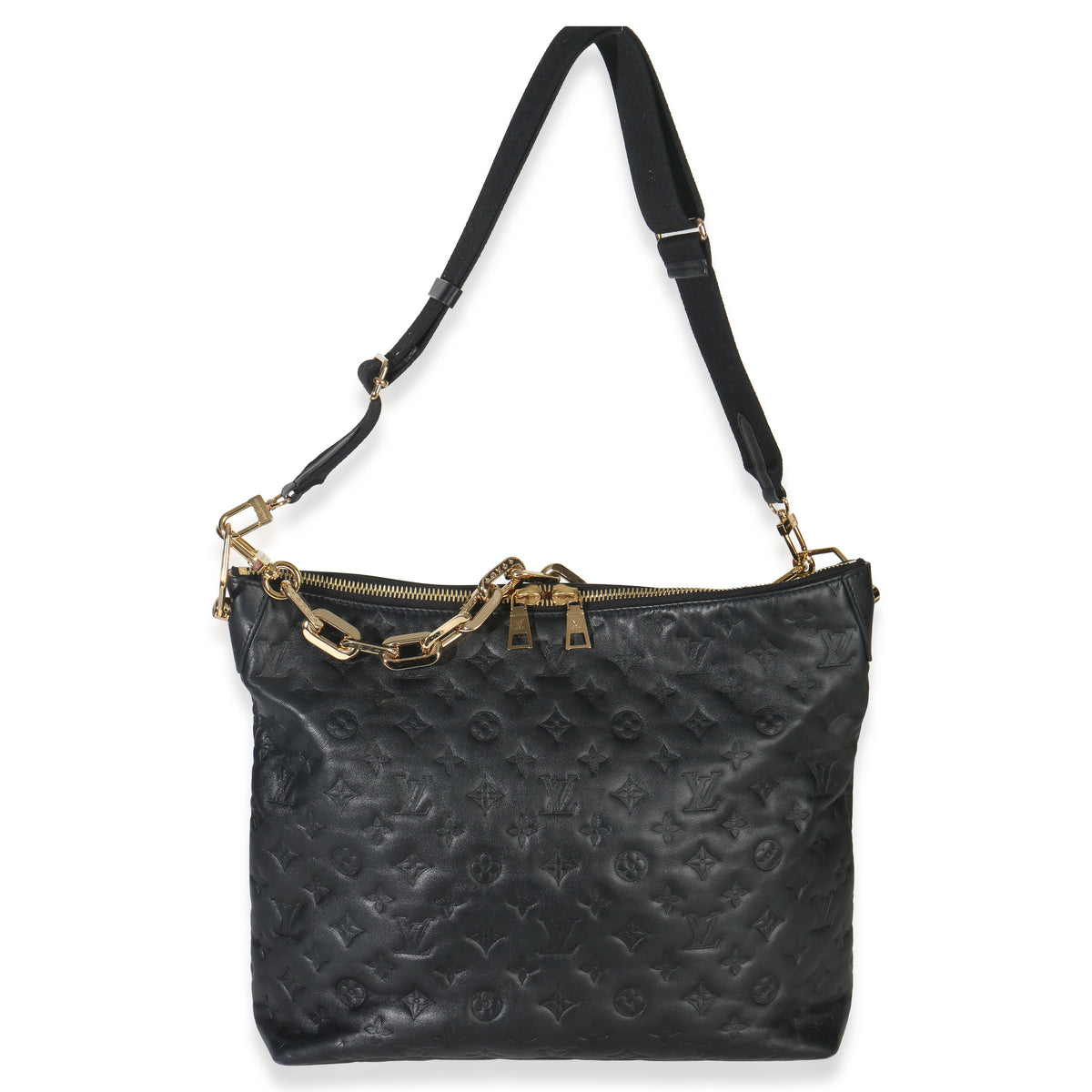 Louis Vuitton Black Monogram Embossed Lambskin Coussin MM Hobo Handbag fv