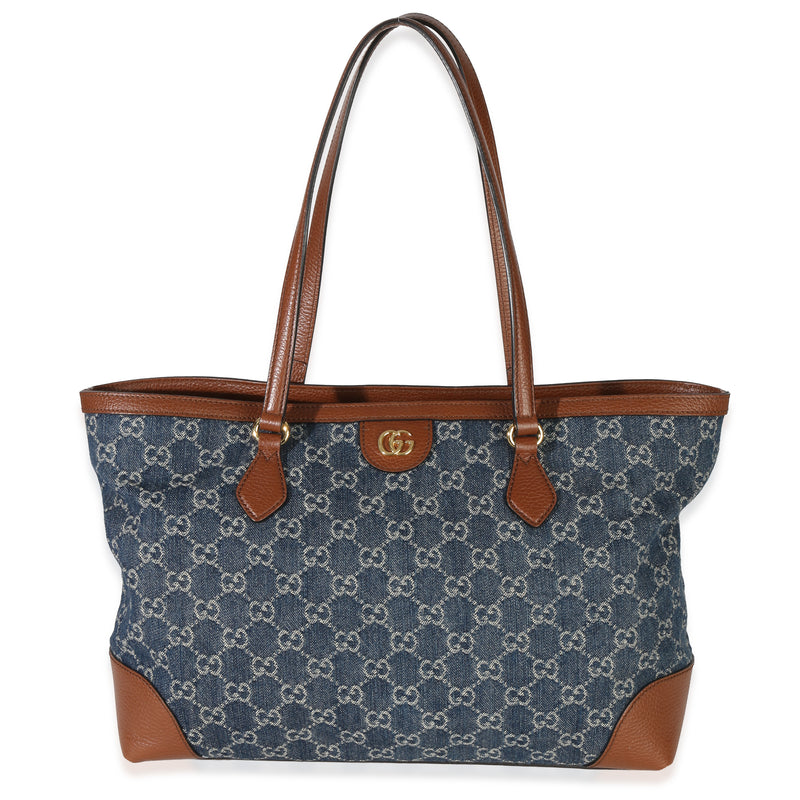 Gucci Blue New Denim GG Monogram Dollar Calfskin Medium Ophidia Shopping Tote Handbag fv