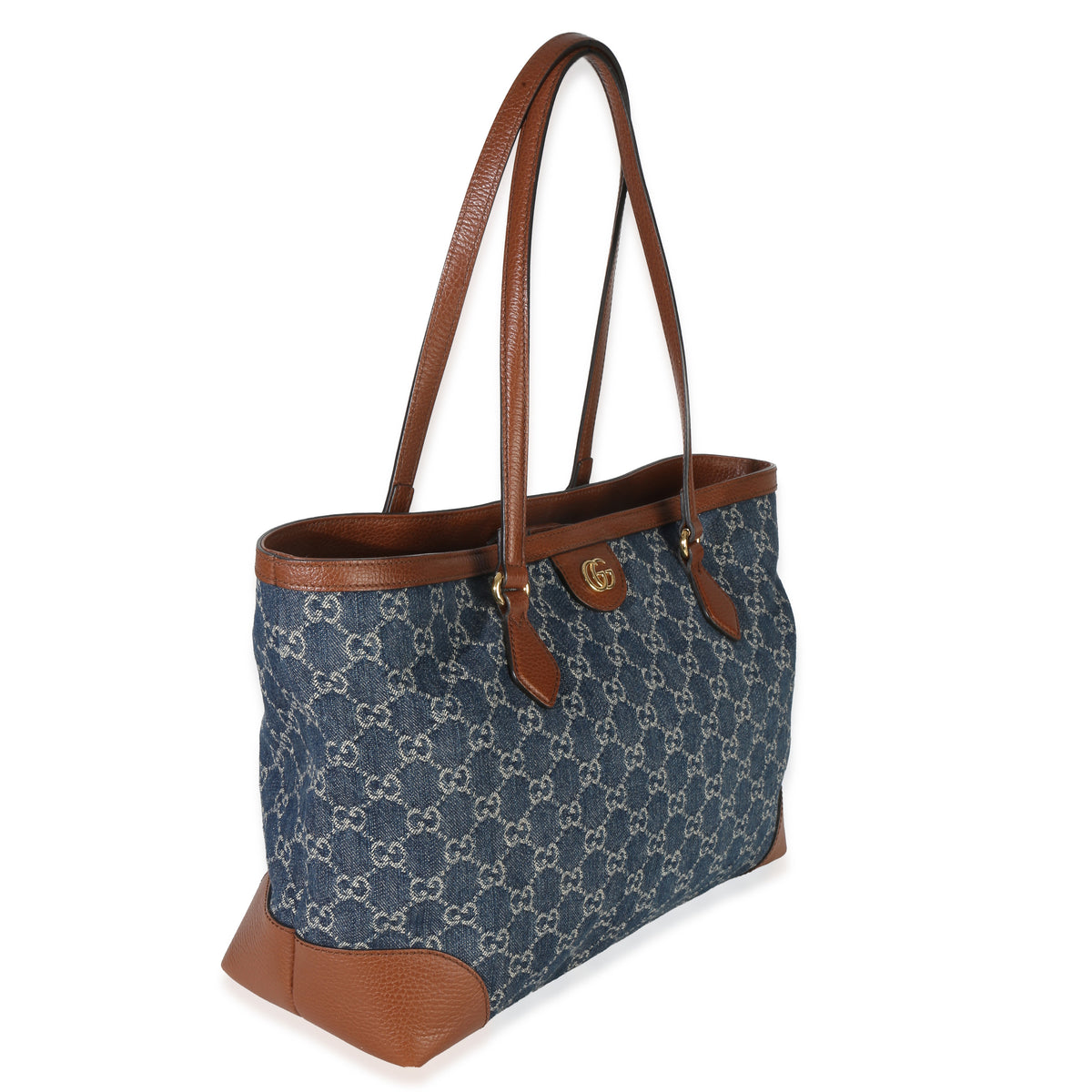 Gucci Blue New Denim GG Monogram Dollar Calfskin Medium Ophidia Shopping Tote Handbag pv