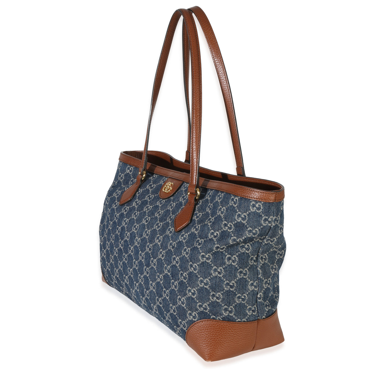 Gucci Blue New Denim GG Monogram Dollar Calfskin Medium Ophidia Shopping Tote Handbag sv