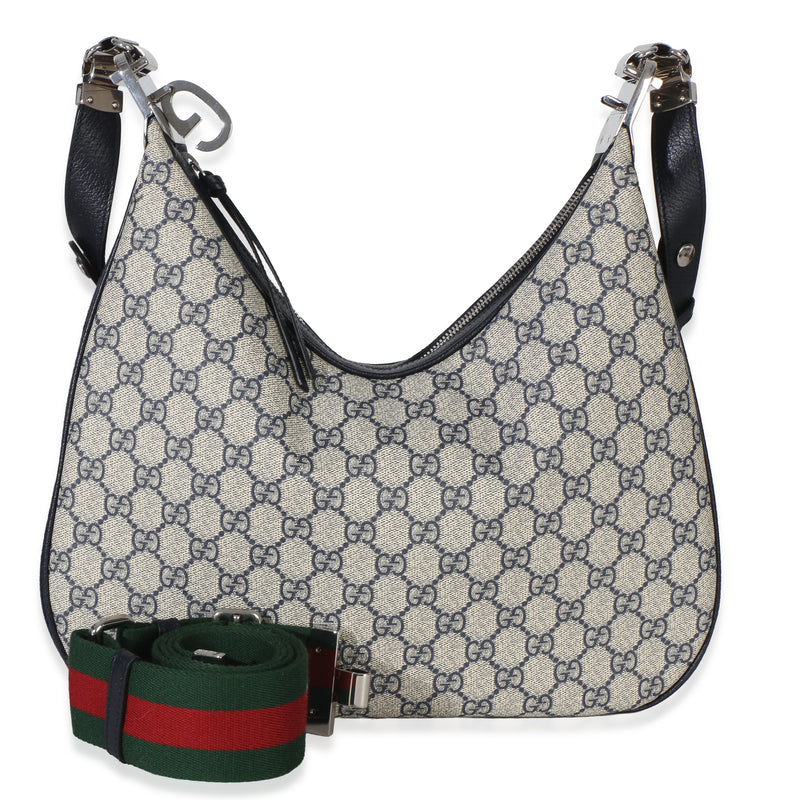 Gucci Beige Blue GG Supreme Monogram Textured Calfskin Web Large Attache Shoulde Handbag id