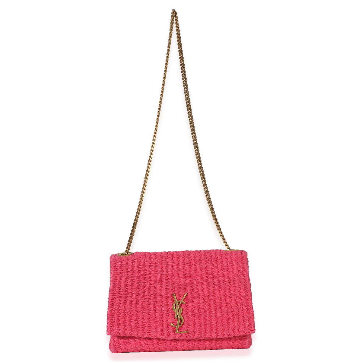 Saint Laurent Pink Raffia Medium Kate Chain Bag Handbag av