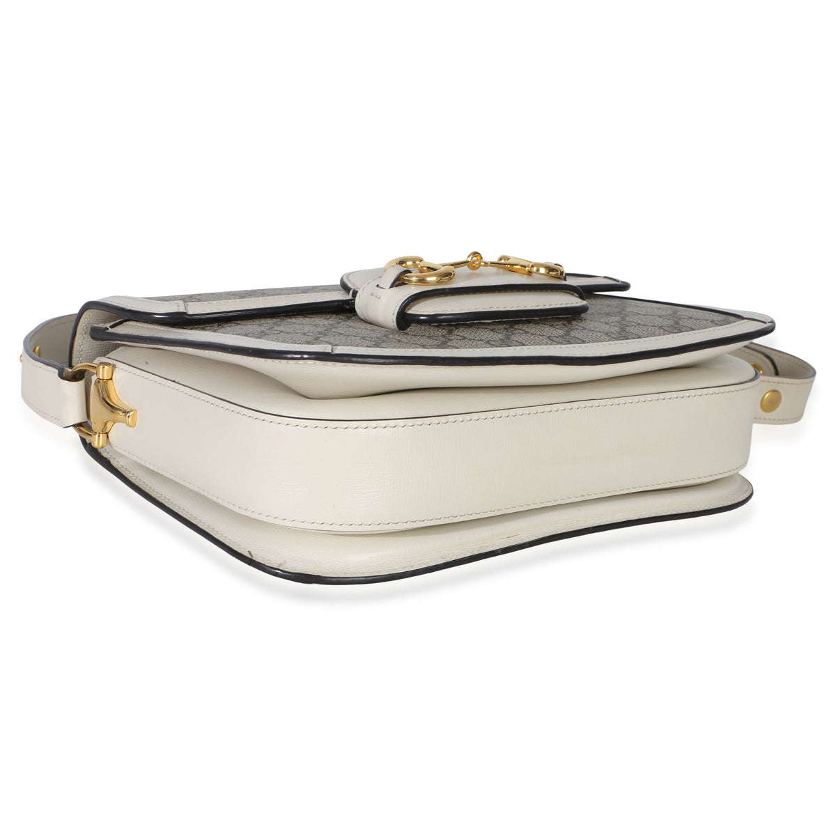 Gucci Mystic White Beige GG Supreme Azalea Calfskin Horsebit 1955 Shoulder Bag Handbag ad1