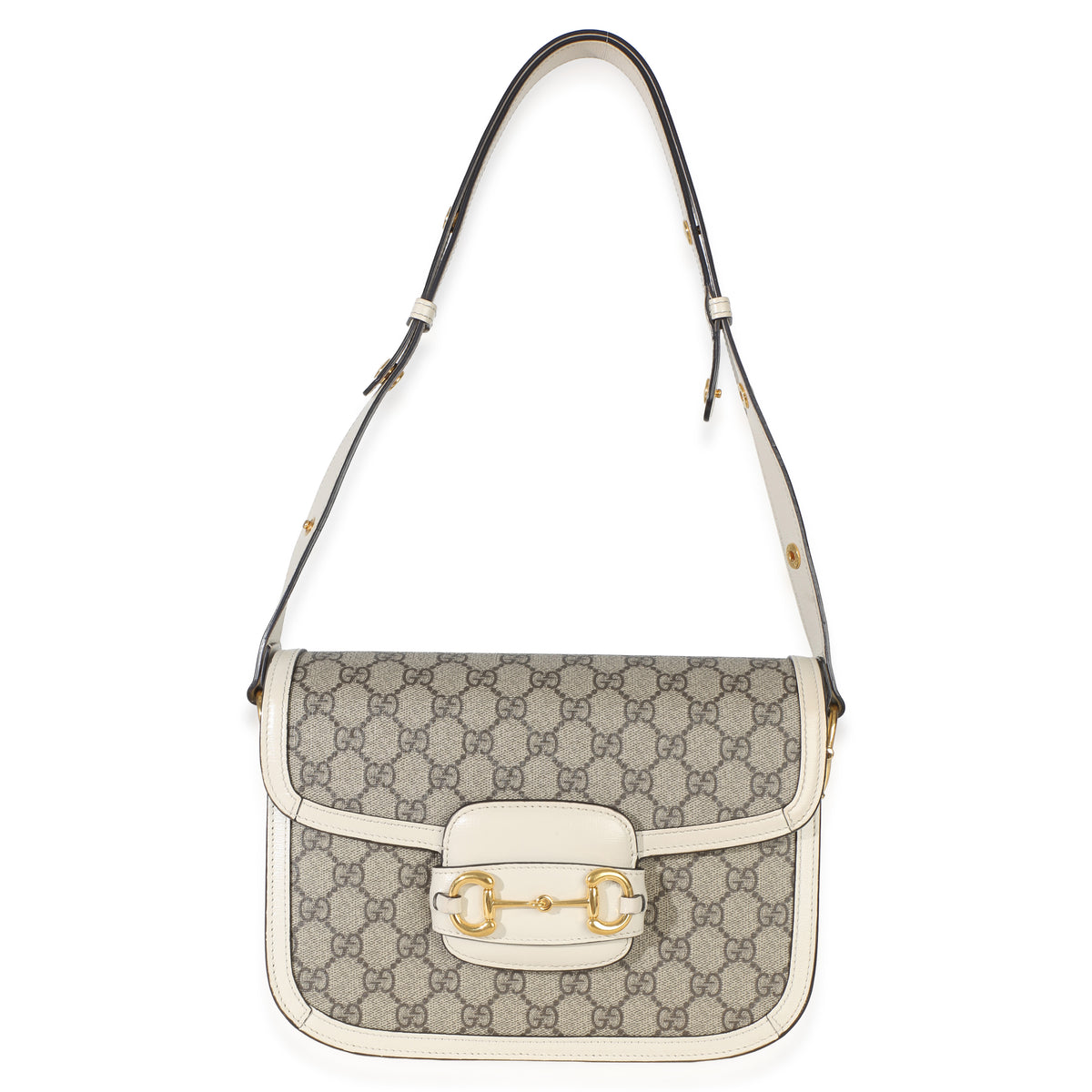 Gucci Mystic White Beige GG Supreme Azalea Calfskin Horsebit 1955 Shoulder Bag Handbag ad2
