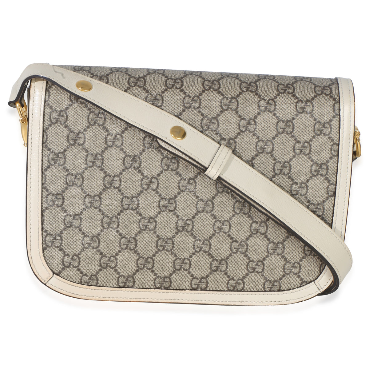 Gucci Mystic White Beige GG Supreme Azalea Calfskin Horsebit 1955 Shoulder Bag Handbag bv