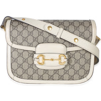 Gucci Mystic White Beige GG Supreme Azalea Calfskin Horsebit 1955 Shoulder Bag Handbag fv
