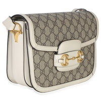 Gucci Mystic White Beige GG Supreme Azalea Calfskin Horsebit 1955 Shoulder Bag Handbag pv