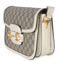Gucci Mystic White Beige GG Supreme Azalea Calfskin Horsebit 1955 Shoulder Bag Handbag sv