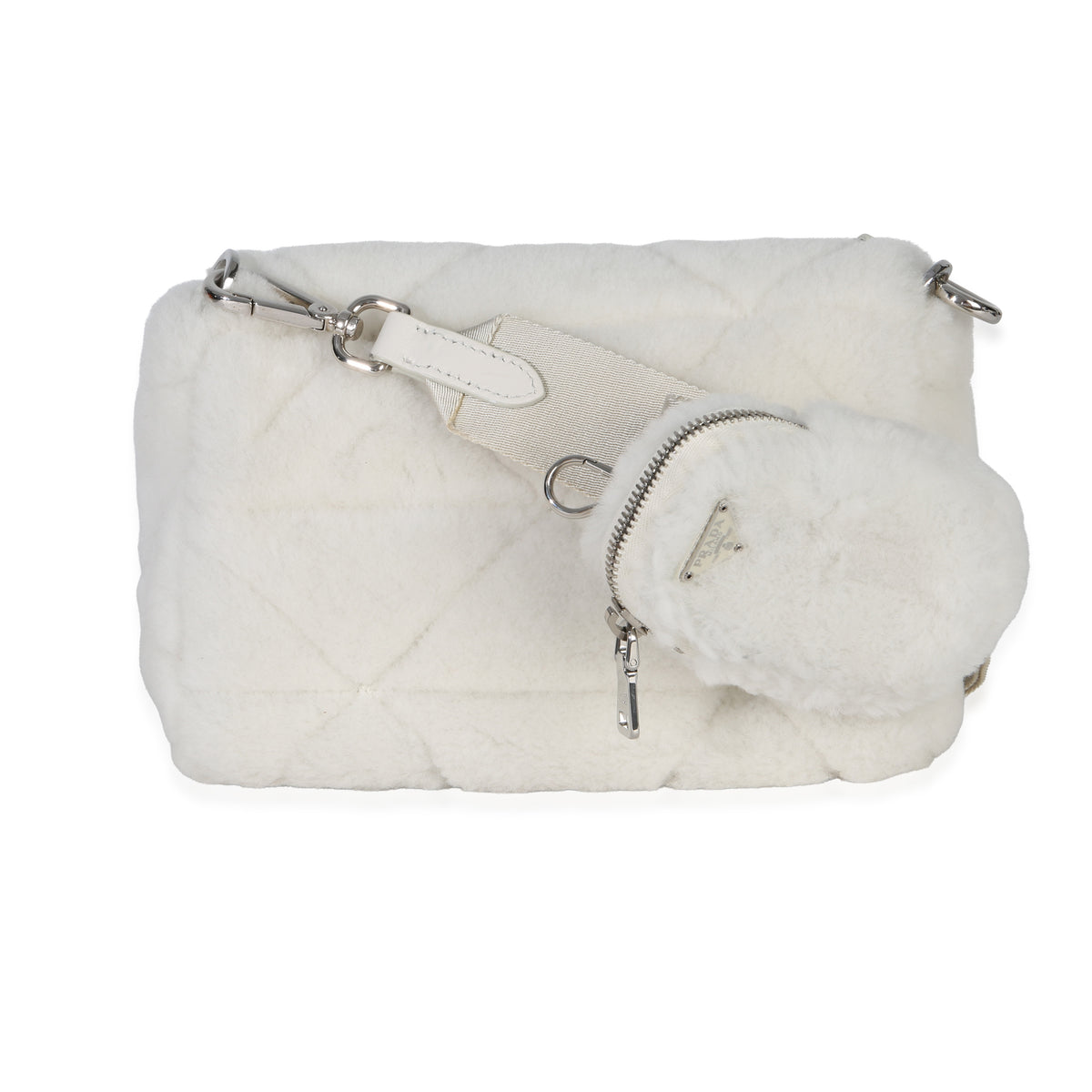 Prada White Shearling Patchwork System Flap Bag Handbag 4