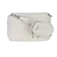 Prada White Shearling Patchwork System Flap Bag Handbag 4