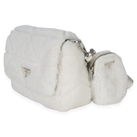 Prada White Shearling Patchwork System Flap Bag Handbag sv
