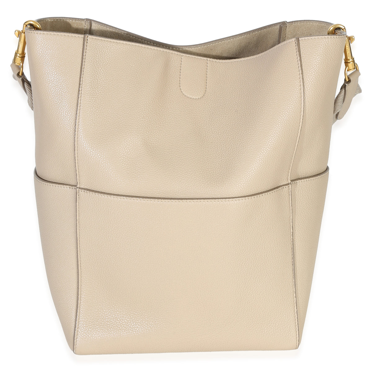 Celine Taupe Soft Grained Calfskin Medium Sangle Bucket Bag Handbag ad1