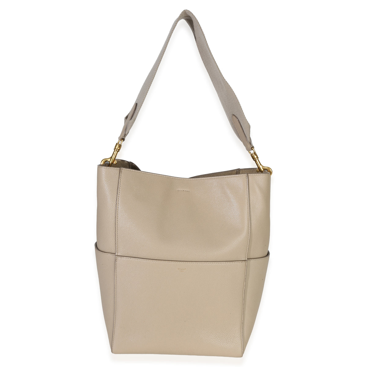 Celine Taupe Soft Grained Calfskin Medium Sangle Bucket Bag Handbag bv