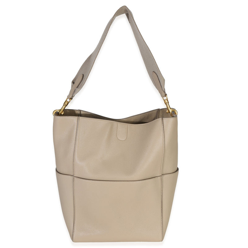 Celine Taupe Soft Grained Calfskin Medium Sangle Bucket Bag Handbag fv