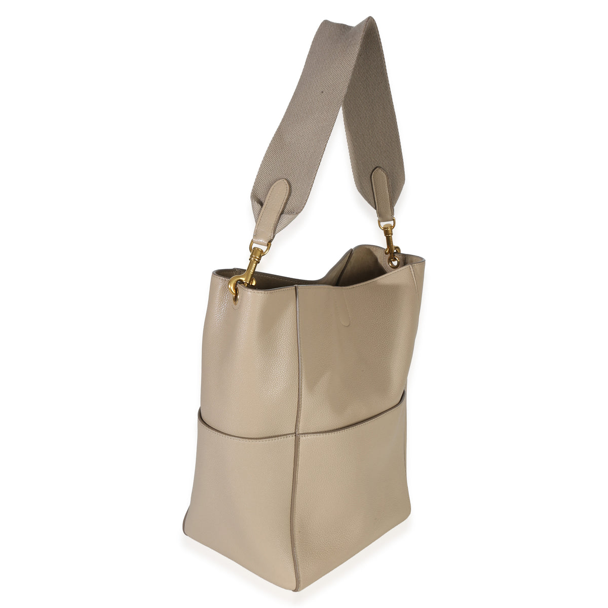 Celine Taupe Soft Grained Calfskin Medium Sangle Bucket Bag Handbag pv