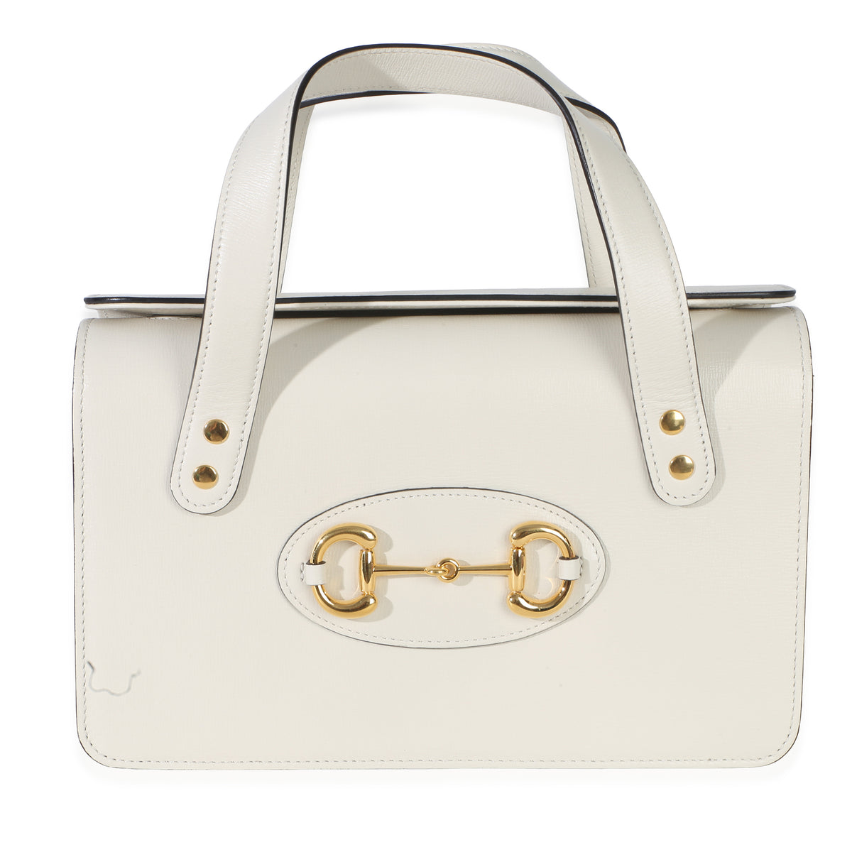 Gucci Mystic White Calfskin Small Horsebit 1955 Foldover Top Handle Bag Handbag fv