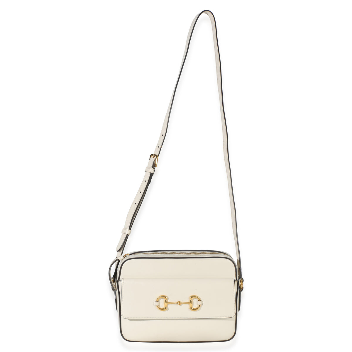 Gucci White Textured Calfskin Small Horsebit 1955 Shoulder Bag Handbag av