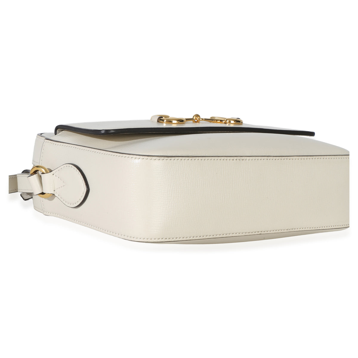 Gucci White Textured Calfskin Small Horsebit 1955 Shoulder Bag Handbag clasp