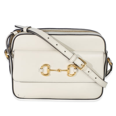 Gucci White Textured Calfskin Small Horsebit 1955 Shoulder Bag Handbag fv