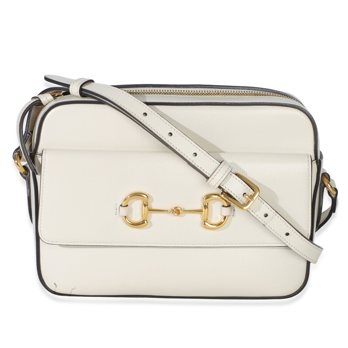 Gucci White Textured Calfskin Small Horsebit 1955 Shoulder Bag Handbag fv