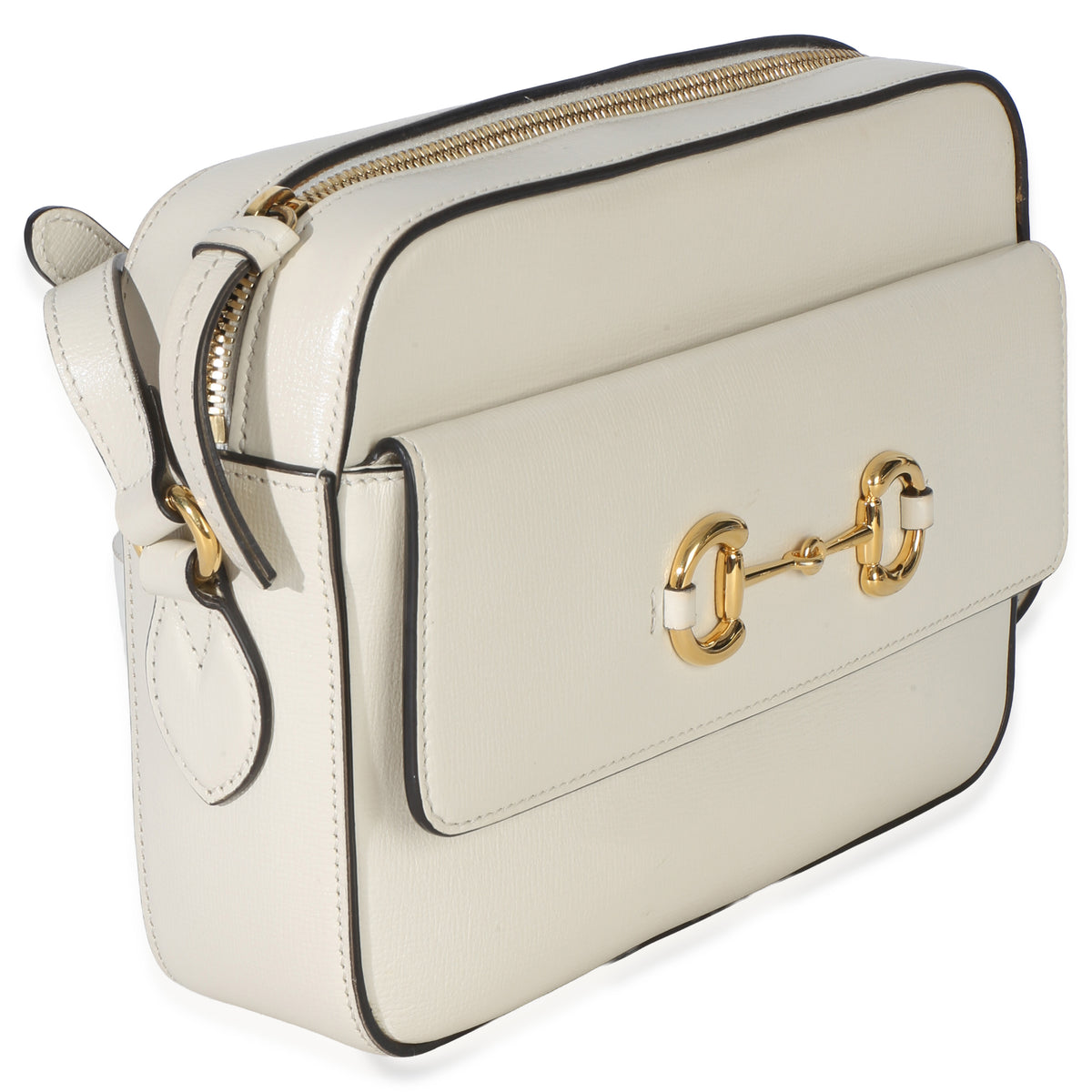 Gucci White Textured Calfskin Small Horsebit 1955 Shoulder Bag Handbag pv