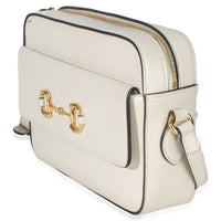 Gucci White Textured Calfskin Small Horsebit 1955 Shoulder Bag Handbag sv