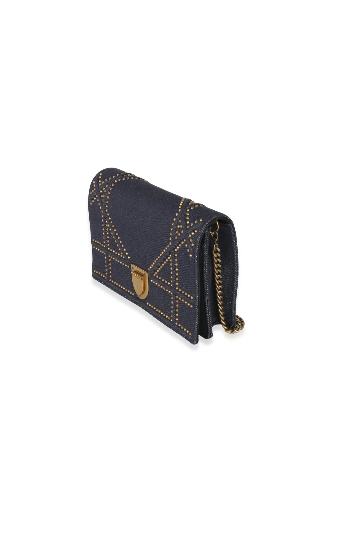 Christian Dior Blue Denim Studded Diorama Wallet On Chain Handbag 2