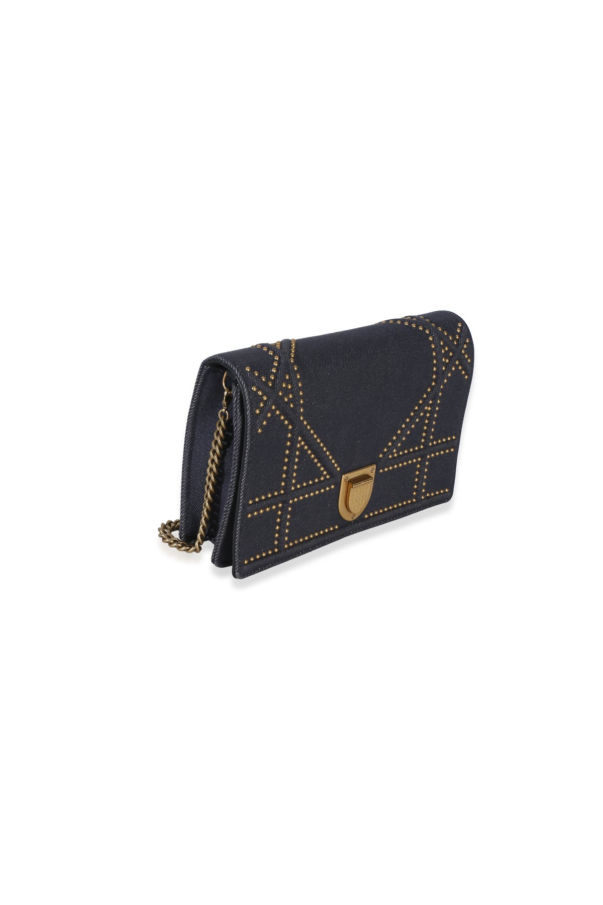 Christian Dior Blue Denim Studded Diorama Wallet On Chain Handbag 3