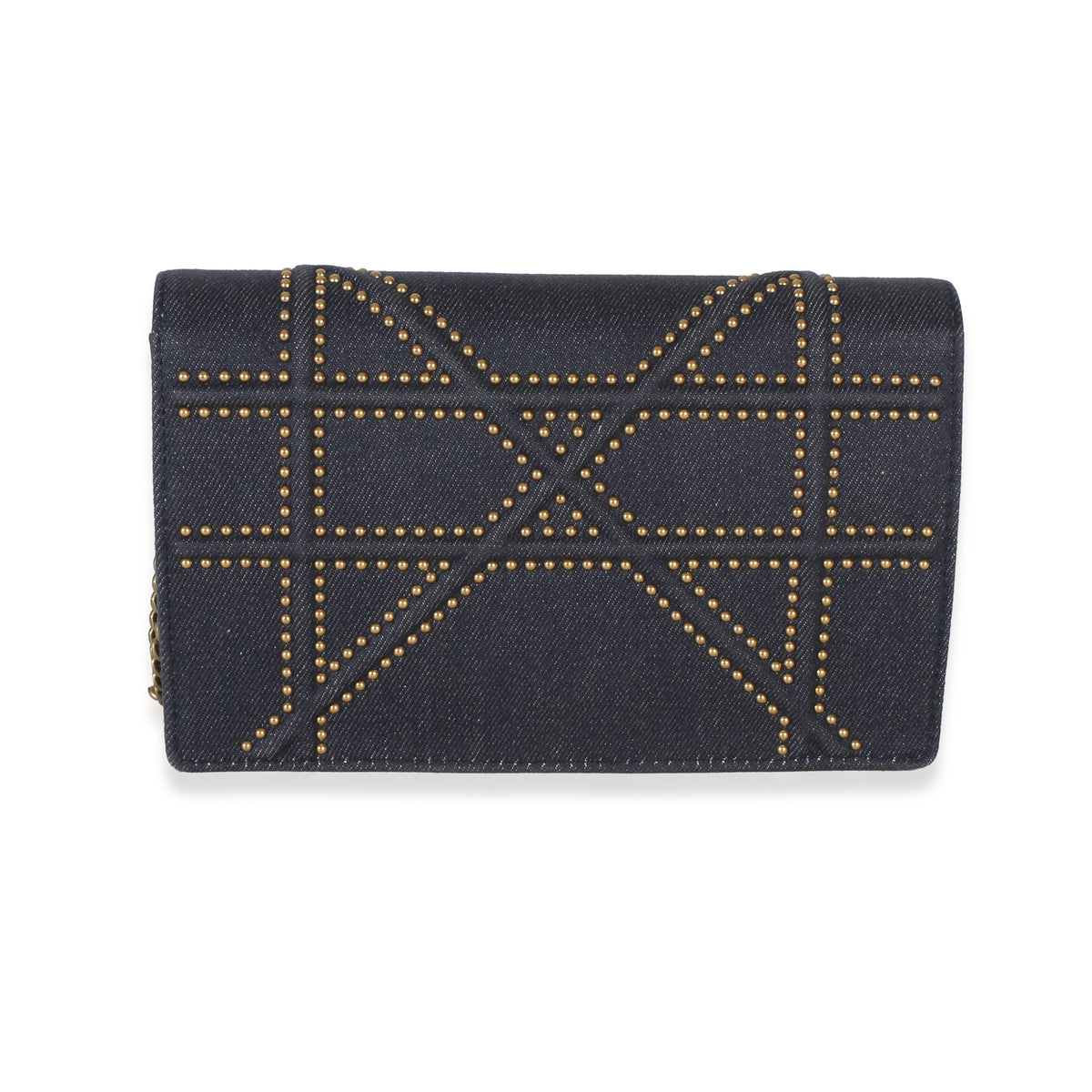 Christian Dior Blue Denim Studded Diorama Wallet On Chain Handbag 4