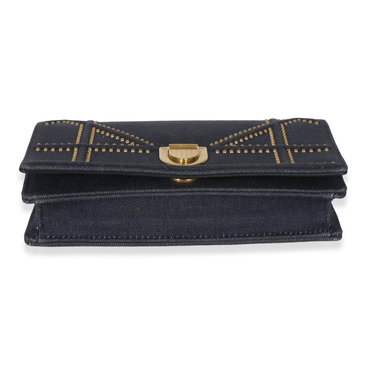 Christian Dior Blue Denim Studded Diorama Wallet On Chain Handbag 5