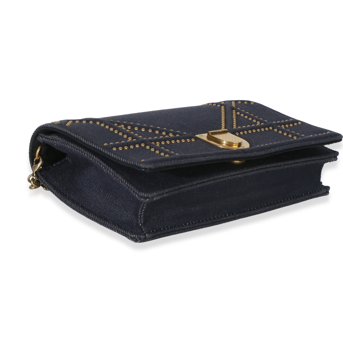 Christian Dior Blue Denim Studded Diorama Wallet On Chain Handbag 7