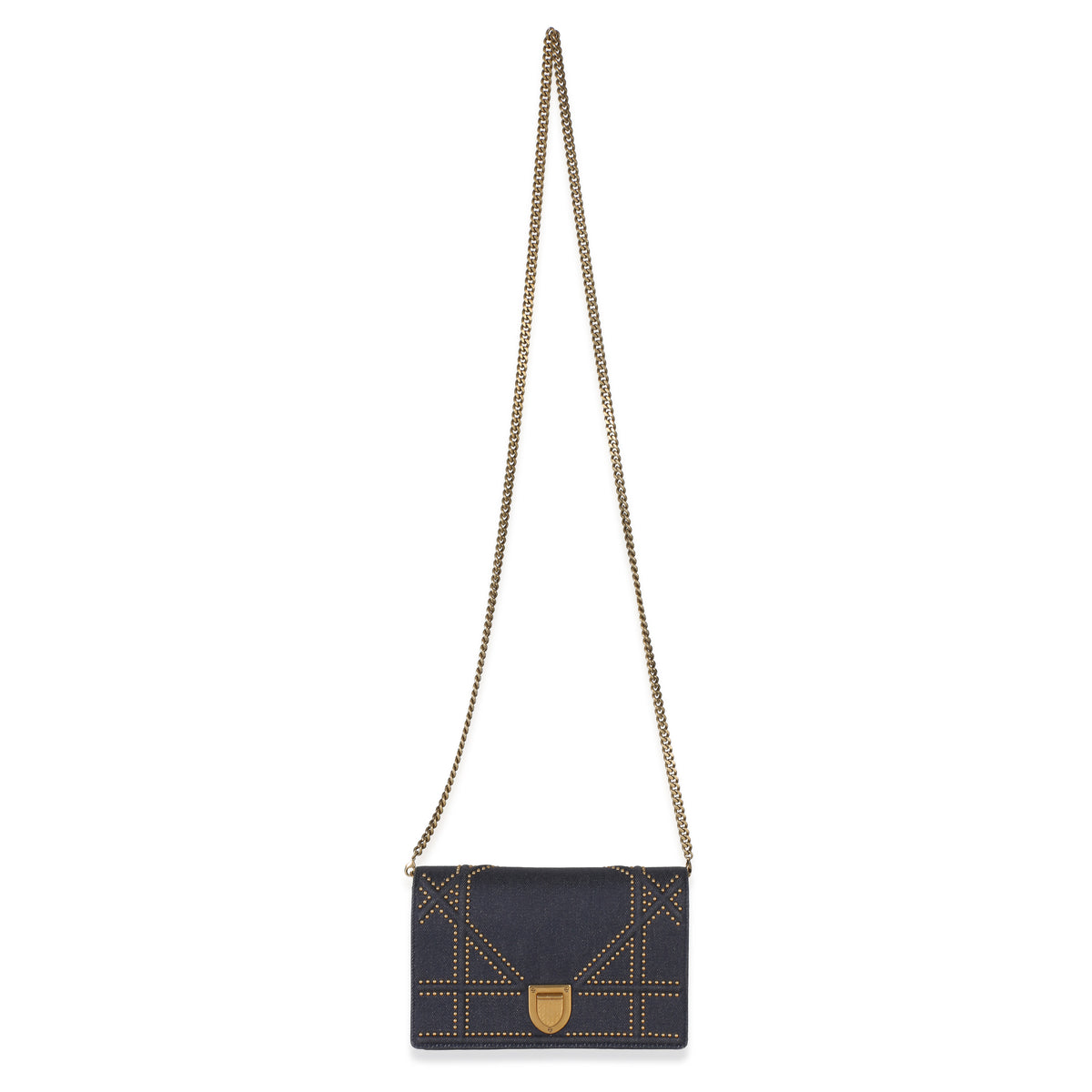 Christian Dior Blue Denim Studded Diorama Wallet On Chain Handbag 8