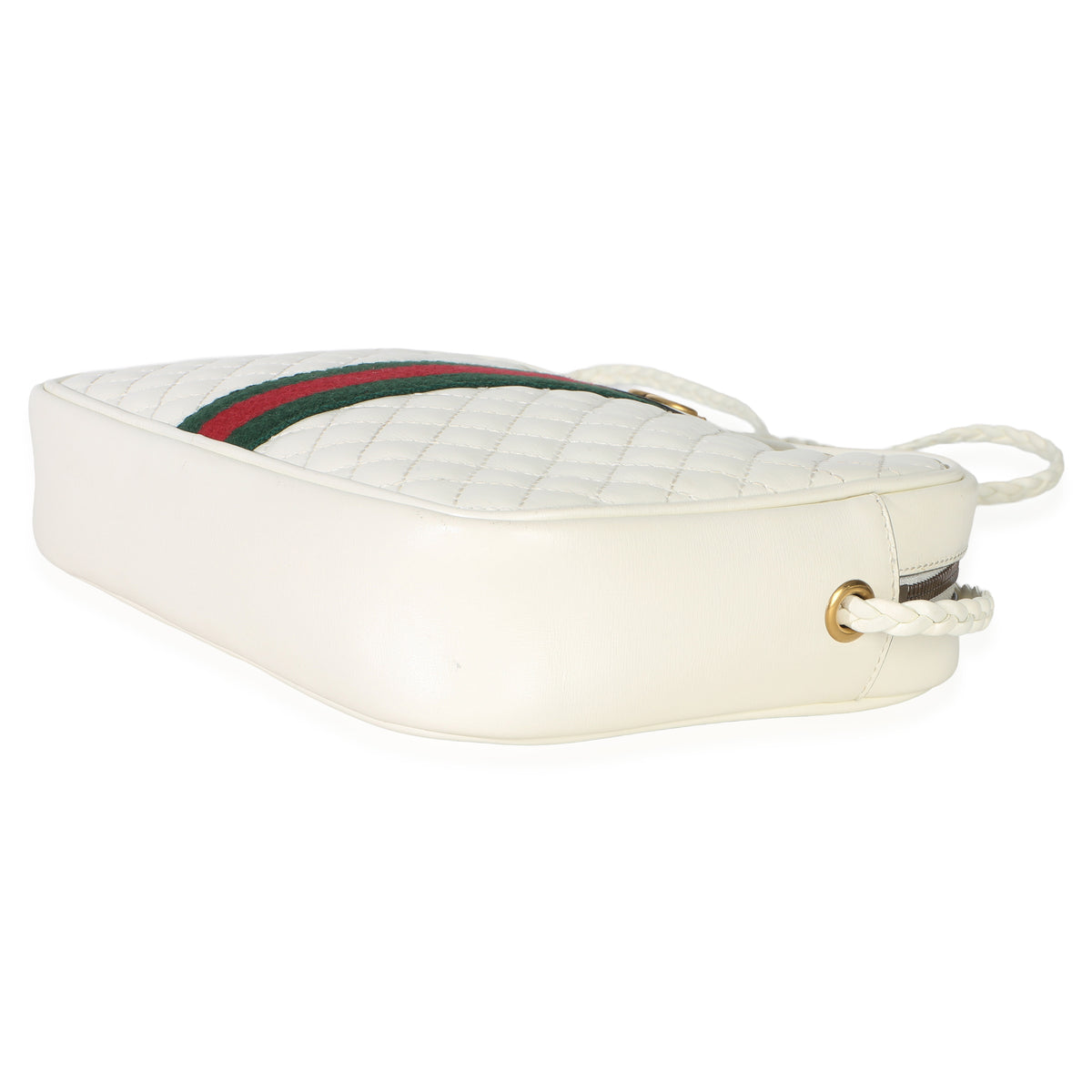 Gucci White Calfskin Web Trapuntata Medium GG Shoulder Bag Handbag box