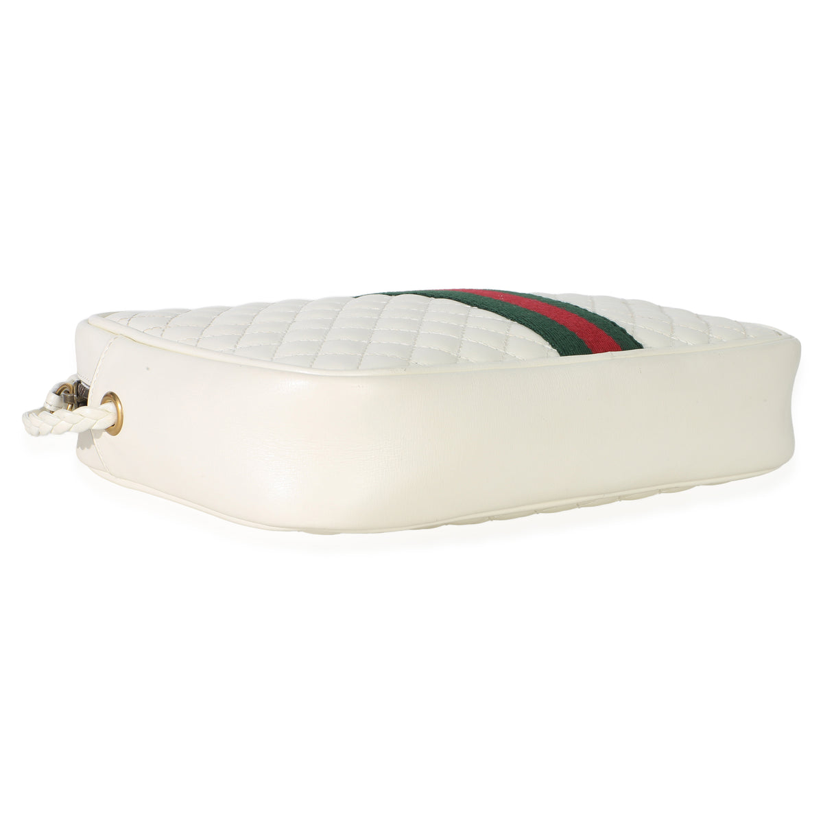 Gucci White Calfskin Web Trapuntata Medium GG Shoulder Bag Handbag clasp