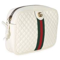 Gucci White Calfskin Web Trapuntata Medium GG Shoulder Bag Handbag pv